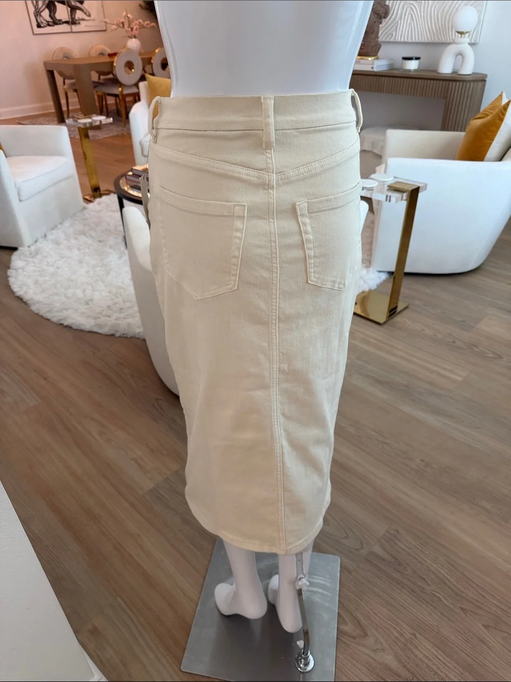 Canton Retreat Women’s Cream Denim Midi Skirt with Front Slit